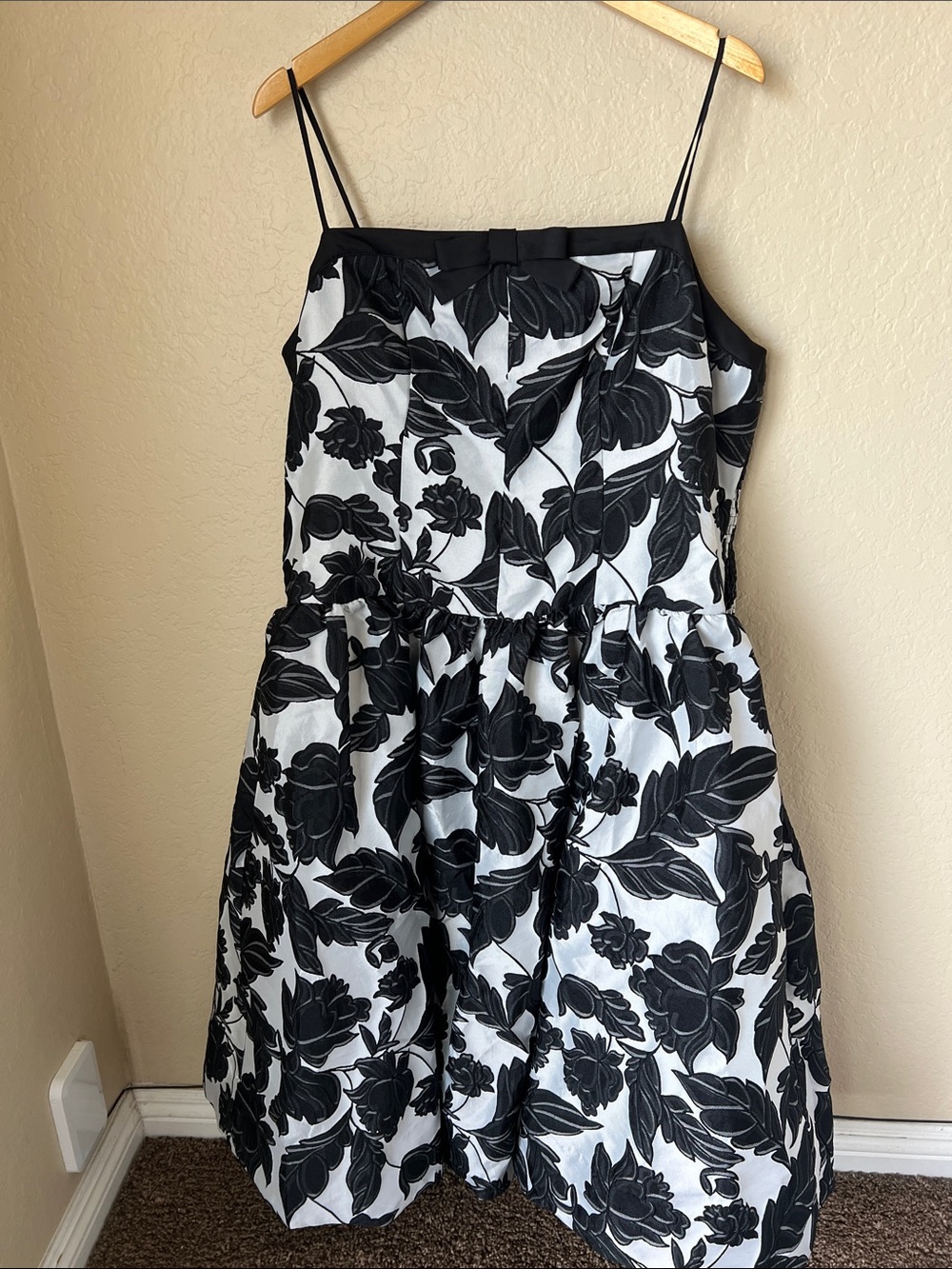 Anthropologie maeve black & white floral jacquard drop waist full cocktail dress - Picture 2 of 12